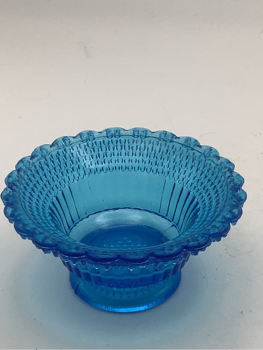 Vintage Blue Pressed Glass Salt Cellar